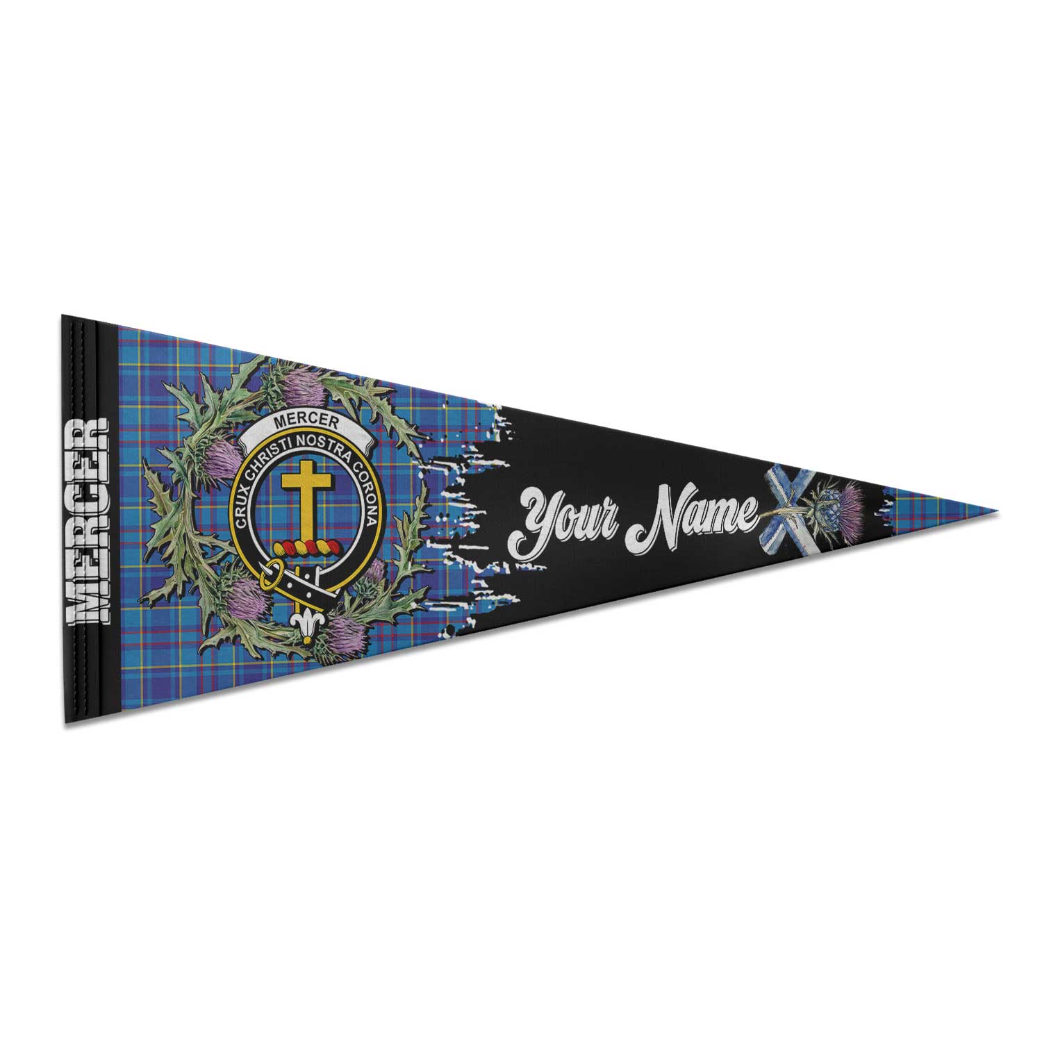 Clan Mercer Tartan Felt Pennant Crest And Plaid Basic Style