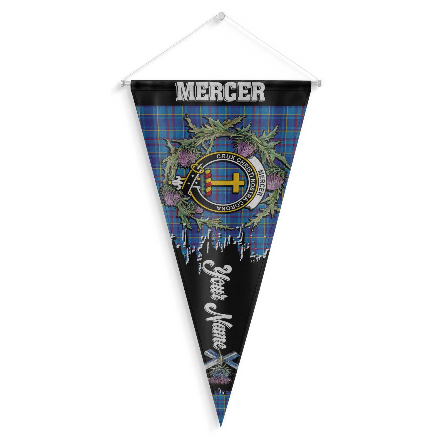 Clan Mercer Tartan Felt Pennant Crest And Plaid Basic Style