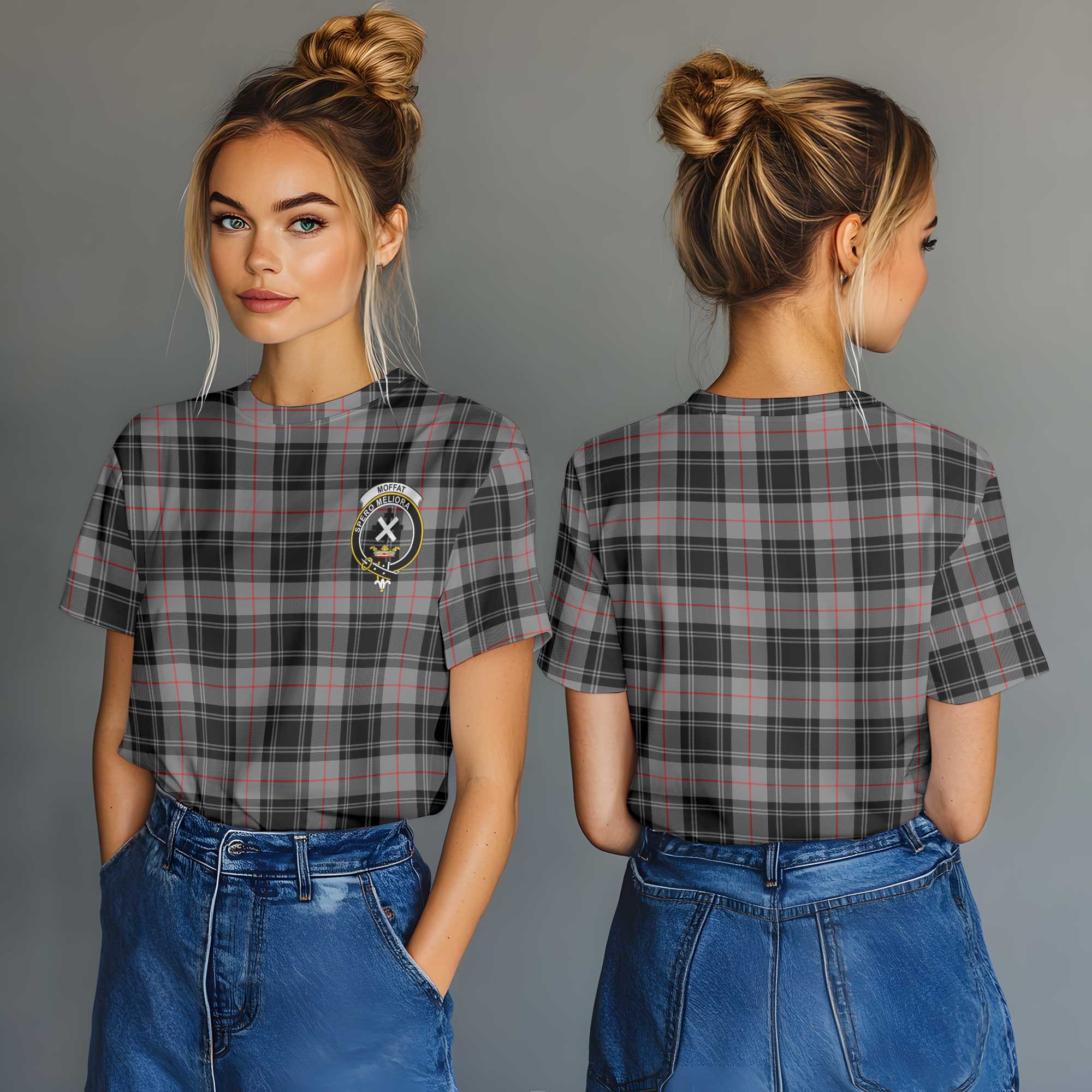 Clan Moffat Tartan Women T Shirt Crest And Plaid Basic Style