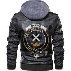 Clan Moffat Tartan Zip Leather Jacket Crest And Plaid Basic Style