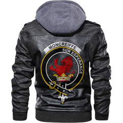 Clan Moncreiffe Tartan Zip Leather Jacket Crest And Plaid Basic Style