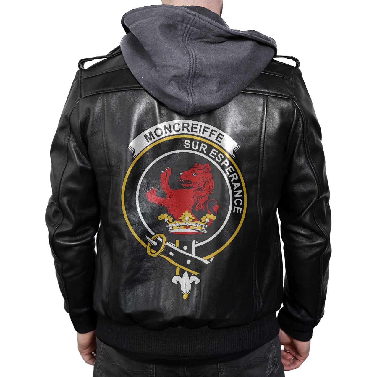 Clan Moncreiffe Tartan Zip Leather Jacket Crest And Plaid Basic Style