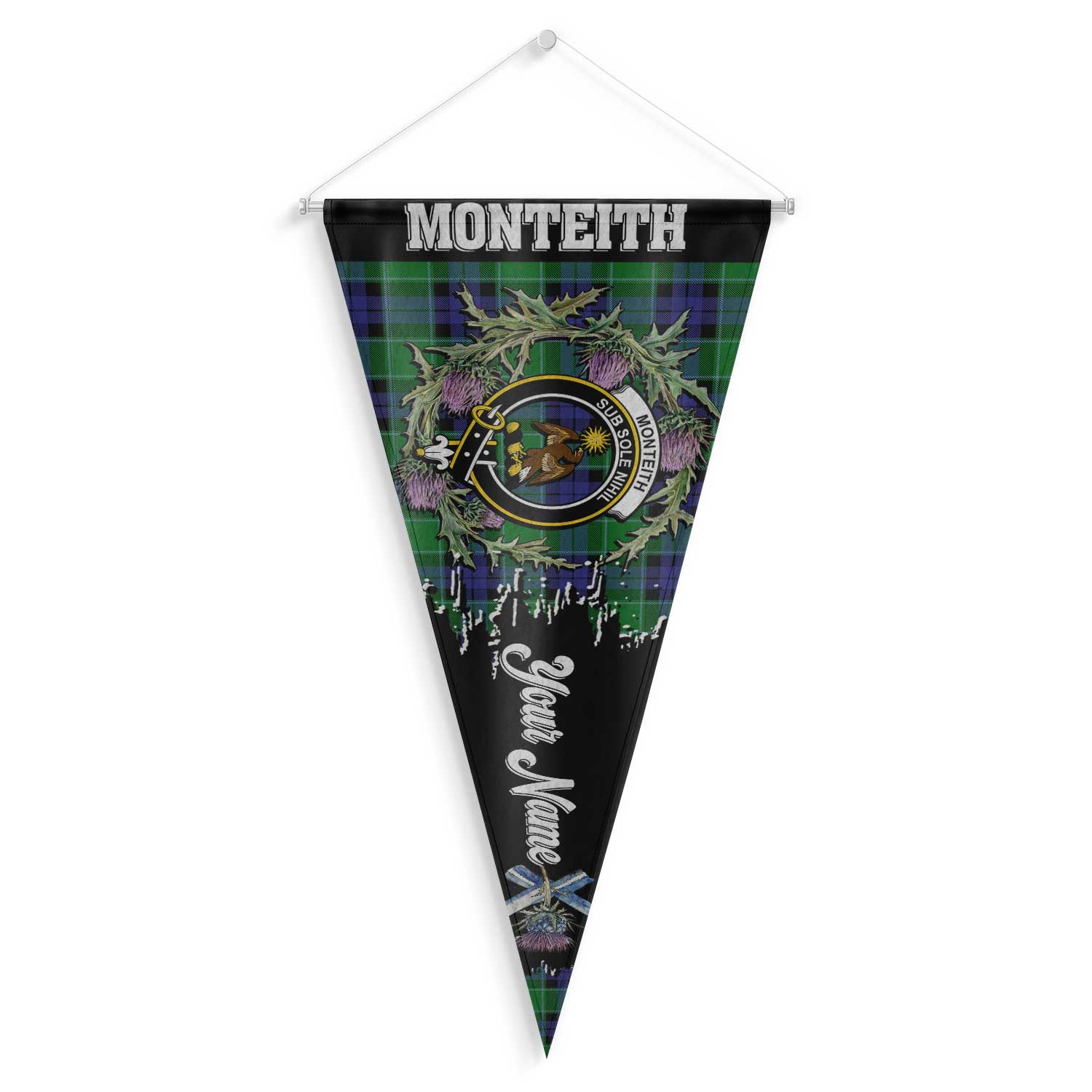 Clan Monteith Tartan Felt Pennant Crest And Plaid Basic Style