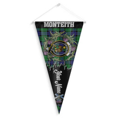 Clan Monteith Tartan Felt Pennant Crest And Plaid Basic Style