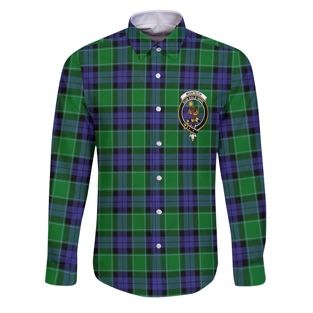 Clan Monteith Tartan Long Sleeve Button Shirt Crest And Plaid Basic Style