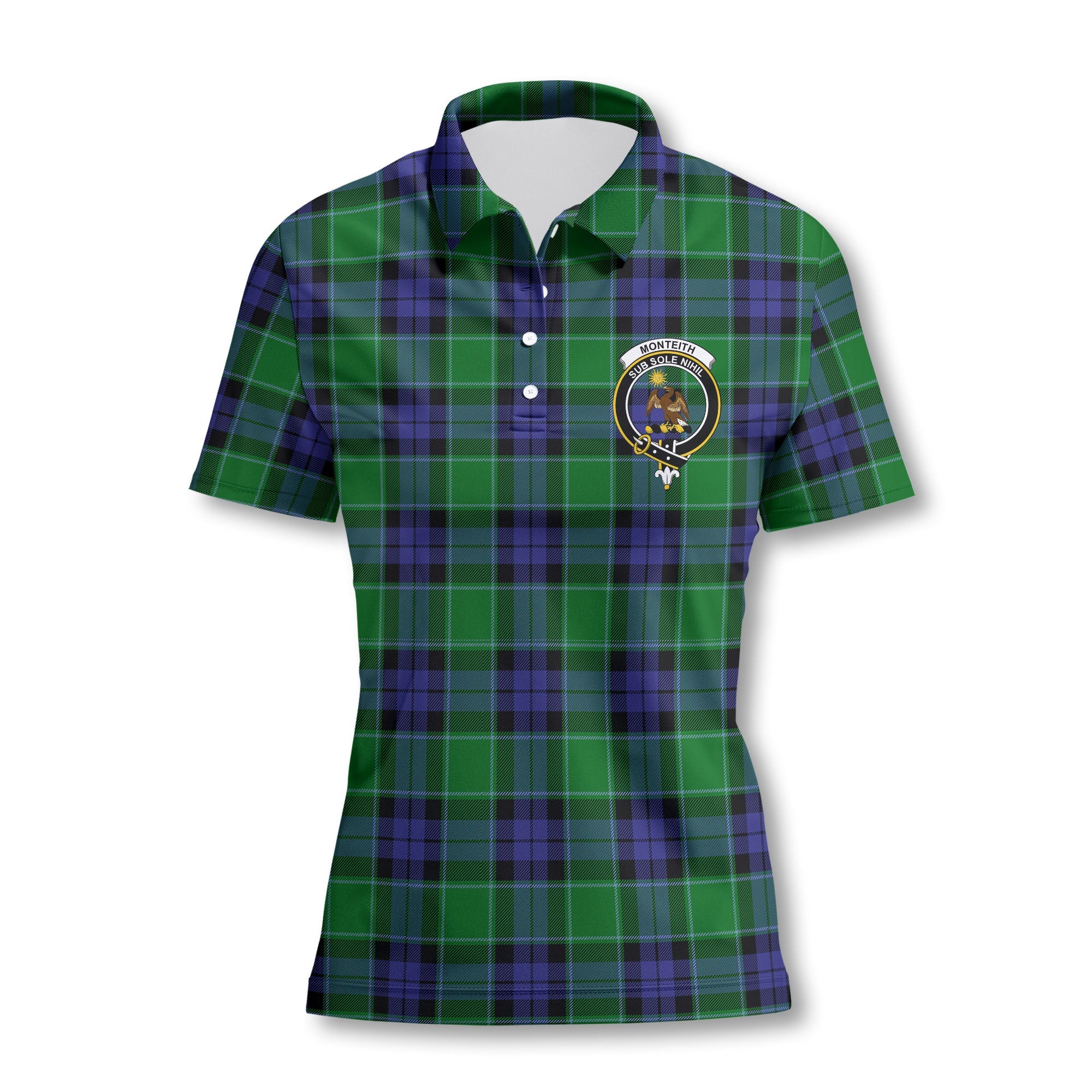 Clan Monteith Tartan Women Polo Shirt Crest And Plaid Basic Style