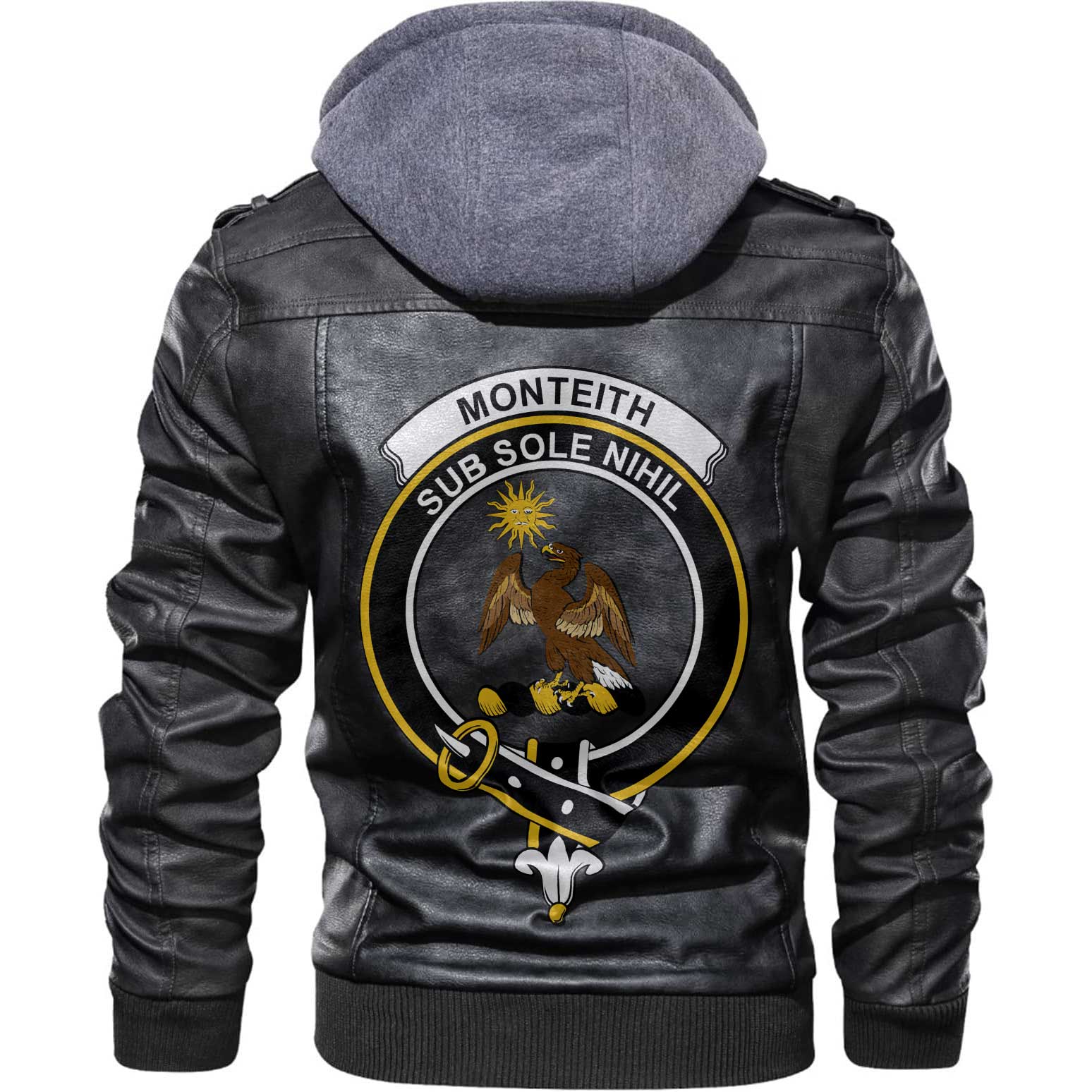 Clan Monteith Tartan Zip Leather Jacket Crest And Plaid Basic Style