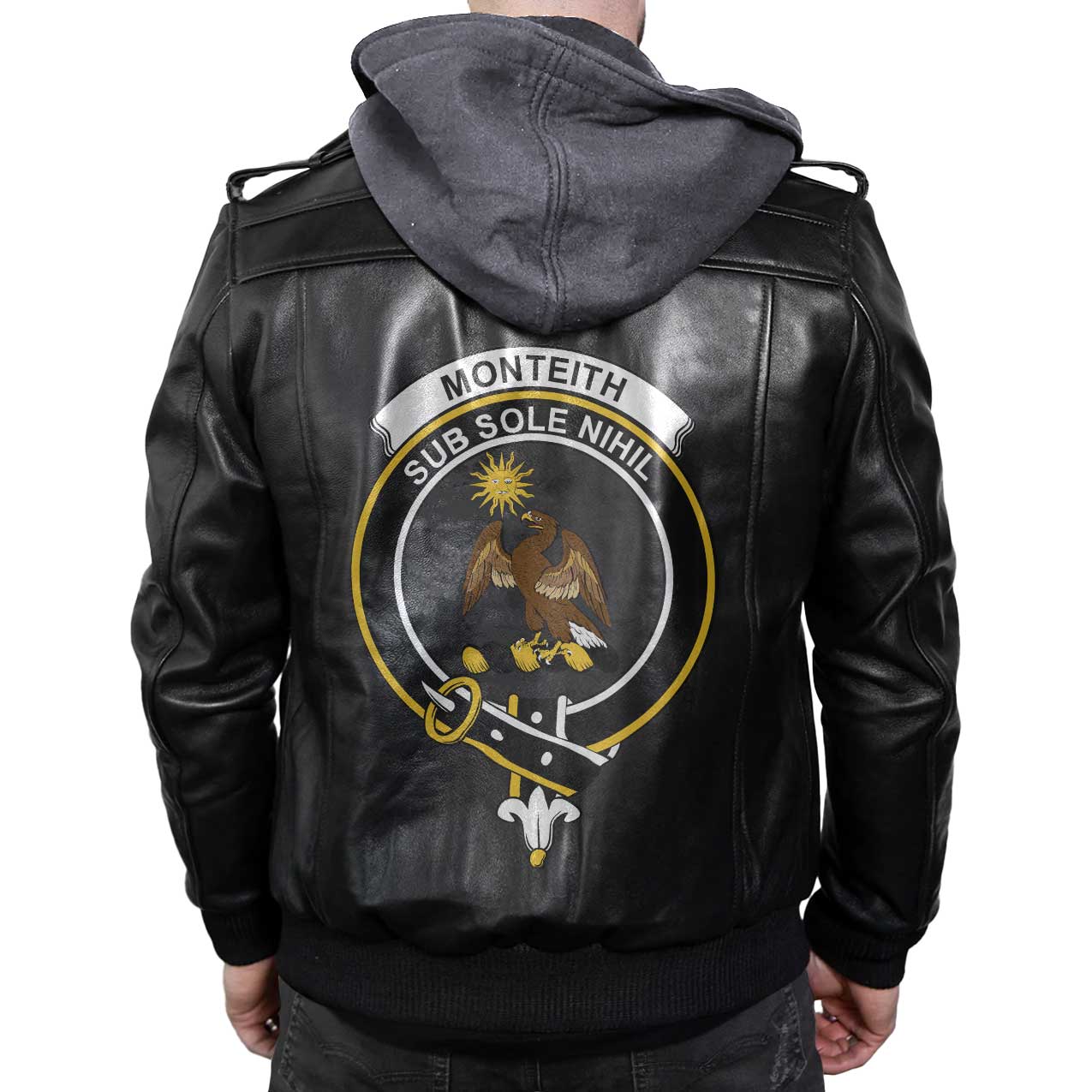 Clan Monteith Tartan Zip Leather Jacket Crest And Plaid Basic Style