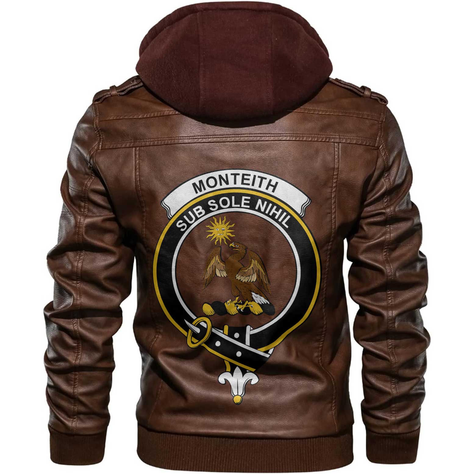Clan Monteith Tartan Zip Leather Jacket Crest And Plaid Basic Style