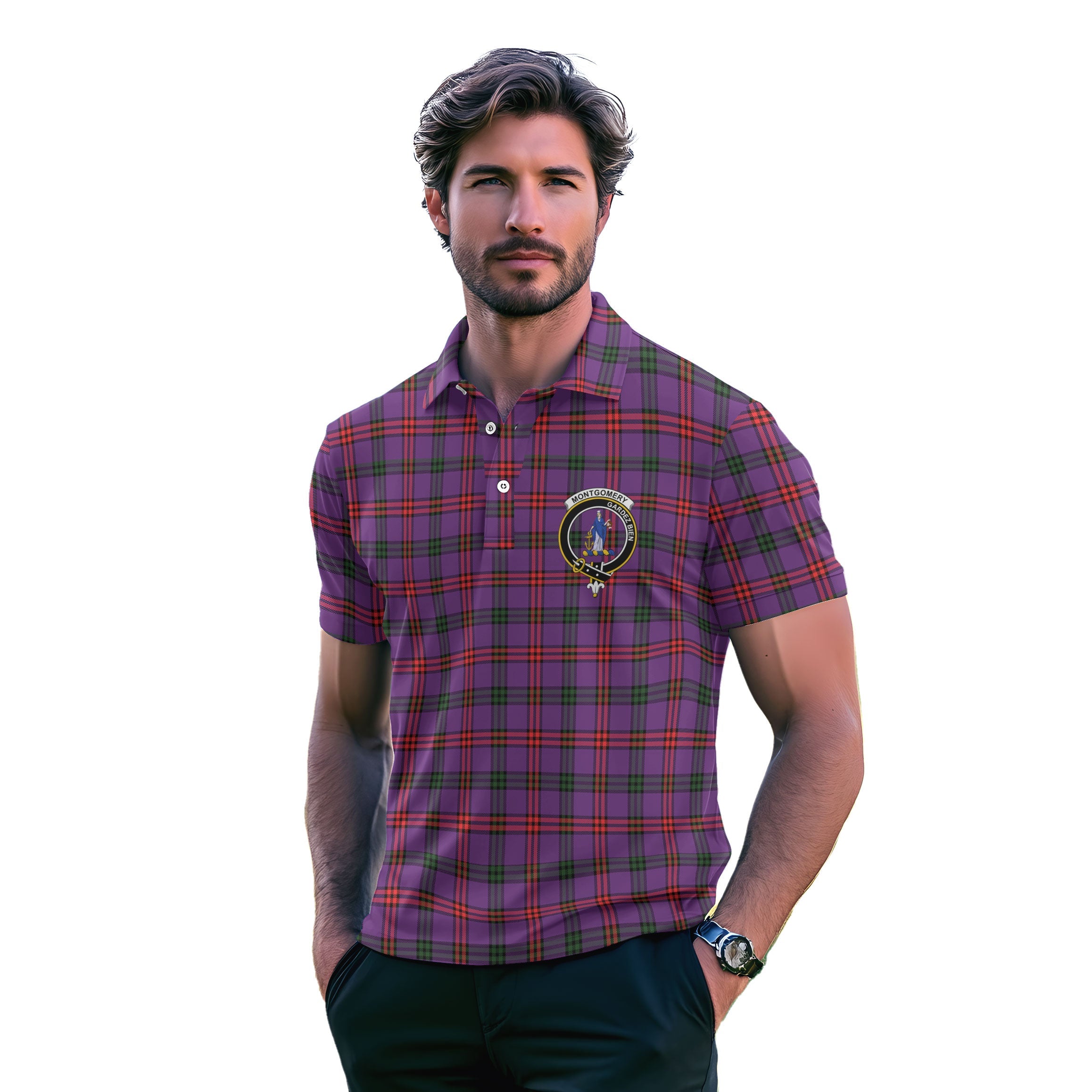 Clan Montgomery Tartan Golf Men Polo Shirt Crest And Plaid Basic Style