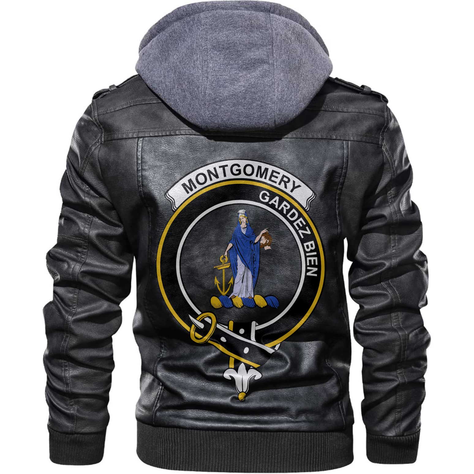 Clan Montgomery Tartan Zip Leather Jacket Crest And Plaid Basic Style