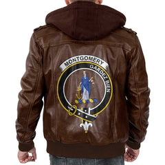 Clan Montgomery Tartan Zip Leather Jacket Crest And Plaid Basic Style