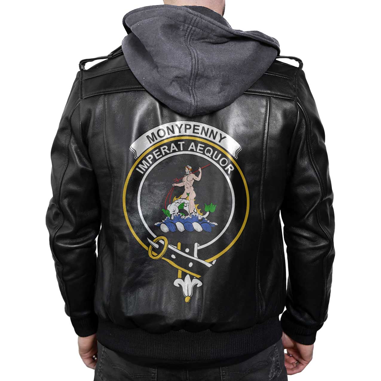 Clan Monypenny Tartan Zip Leather Jacket Crest And Plaid Basic Style