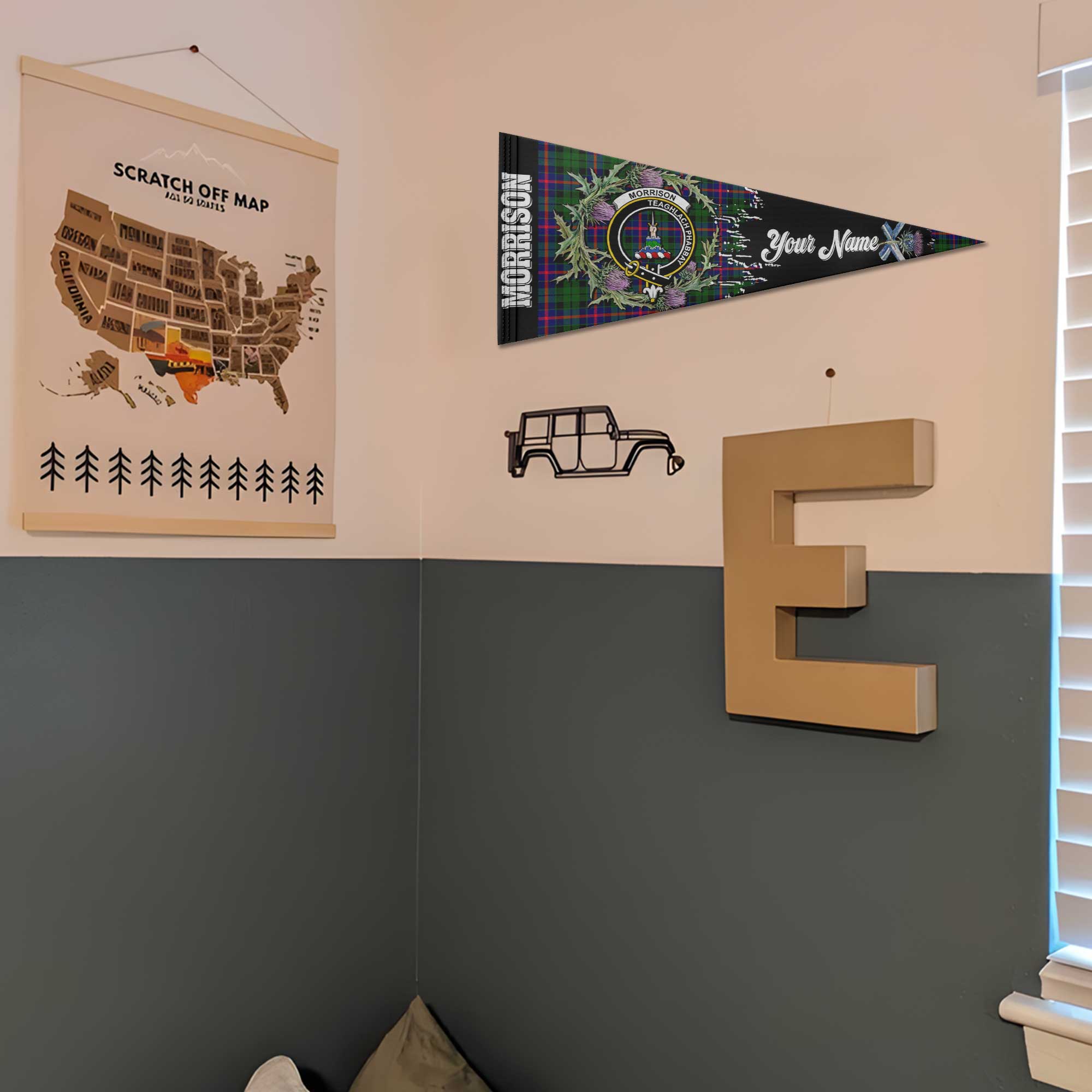 Clan Morrison Tartan Felt Pennant Crest And Plaid Basic Style