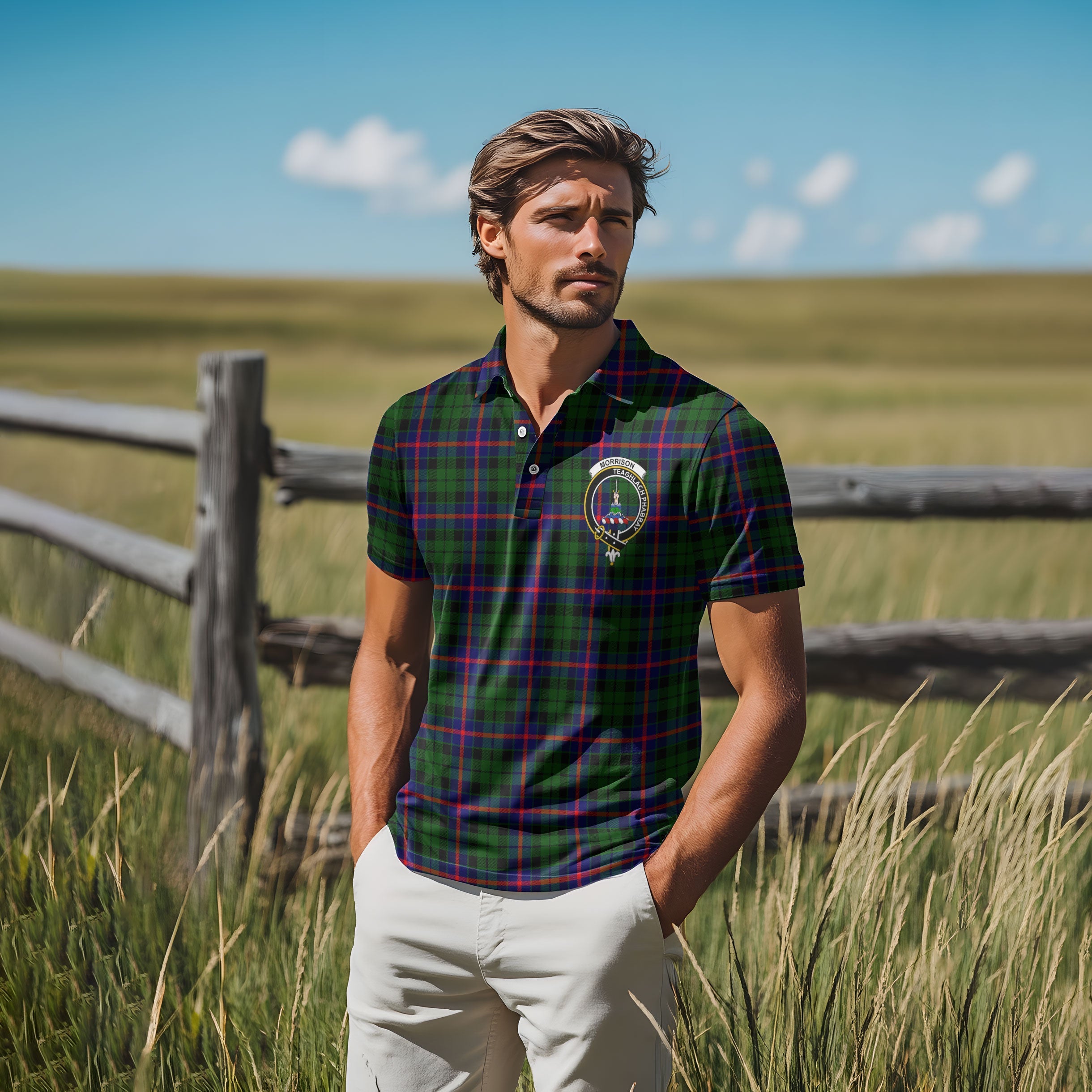 Clan Morrison Tartan Golf Men Polo Shirt Crest And Plaid Basic Style