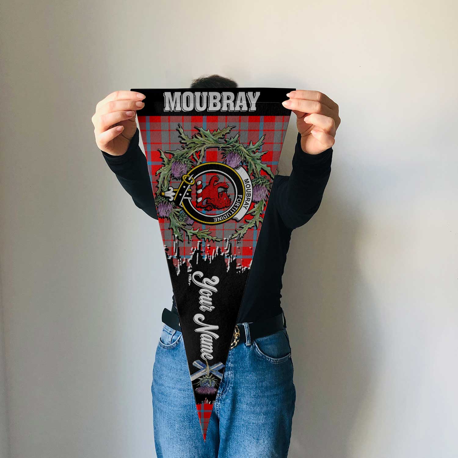 Clan Moubray Tartan Felt Pennant Crest And Plaid Basic Style
