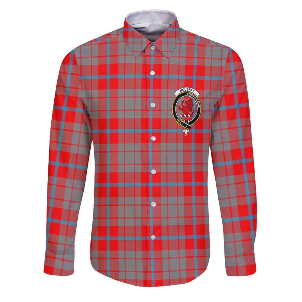 Clan Moubray Tartan Long Sleeve Button Shirt Crest And Plaid Basic Style