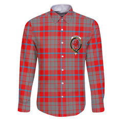 Clan Moubray Tartan Long Sleeve Button Shirt Crest And Plaid Basic Style