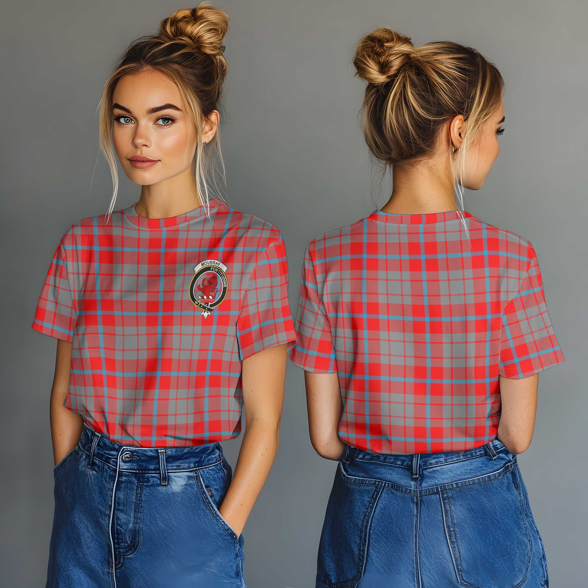 Clan Moubray Tartan Women T Shirt Crest And Plaid Basic Style