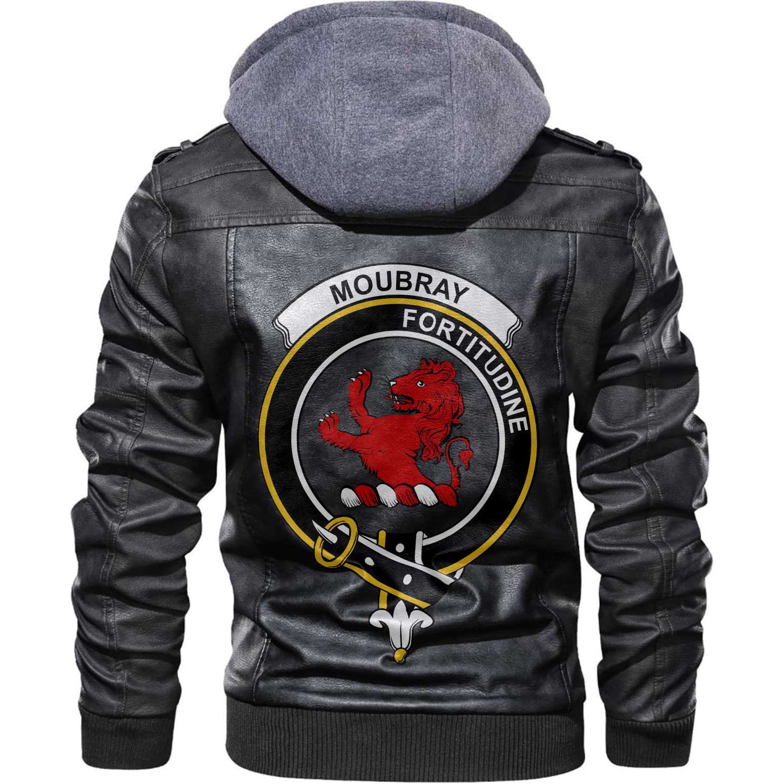 Clan Moubray Tartan Zip Leather Jacket Crest And Plaid Basic Style