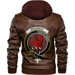 Clan Moubray Tartan Zip Leather Jacket Crest And Plaid Basic Style