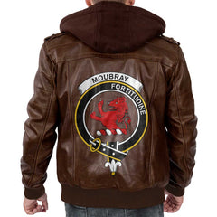 Clan Moubray Tartan Zip Leather Jacket Crest And Plaid Basic Style