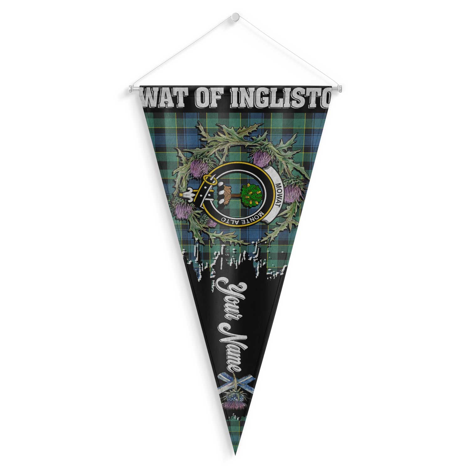 Clan Mowat Of Inglistoun Tartan Felt Pennant Crest And Plaid Basic Style
