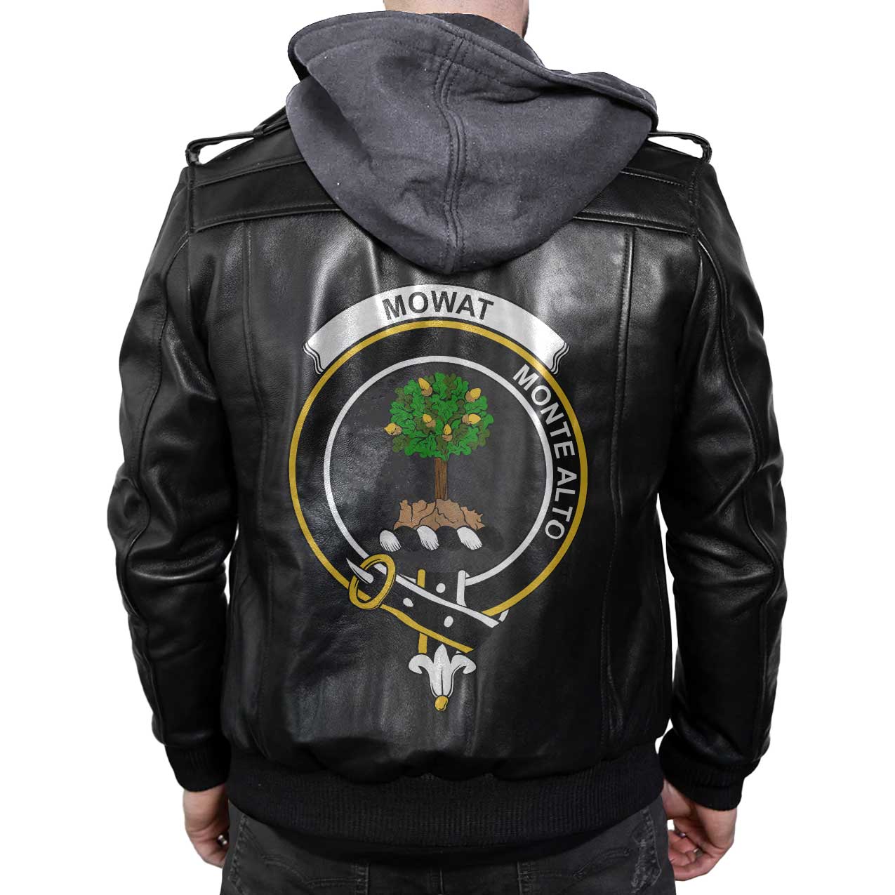 Clan Mowat Of Inglistoun Tartan Zip Leather Jacket Crest And Plaid Basic Style