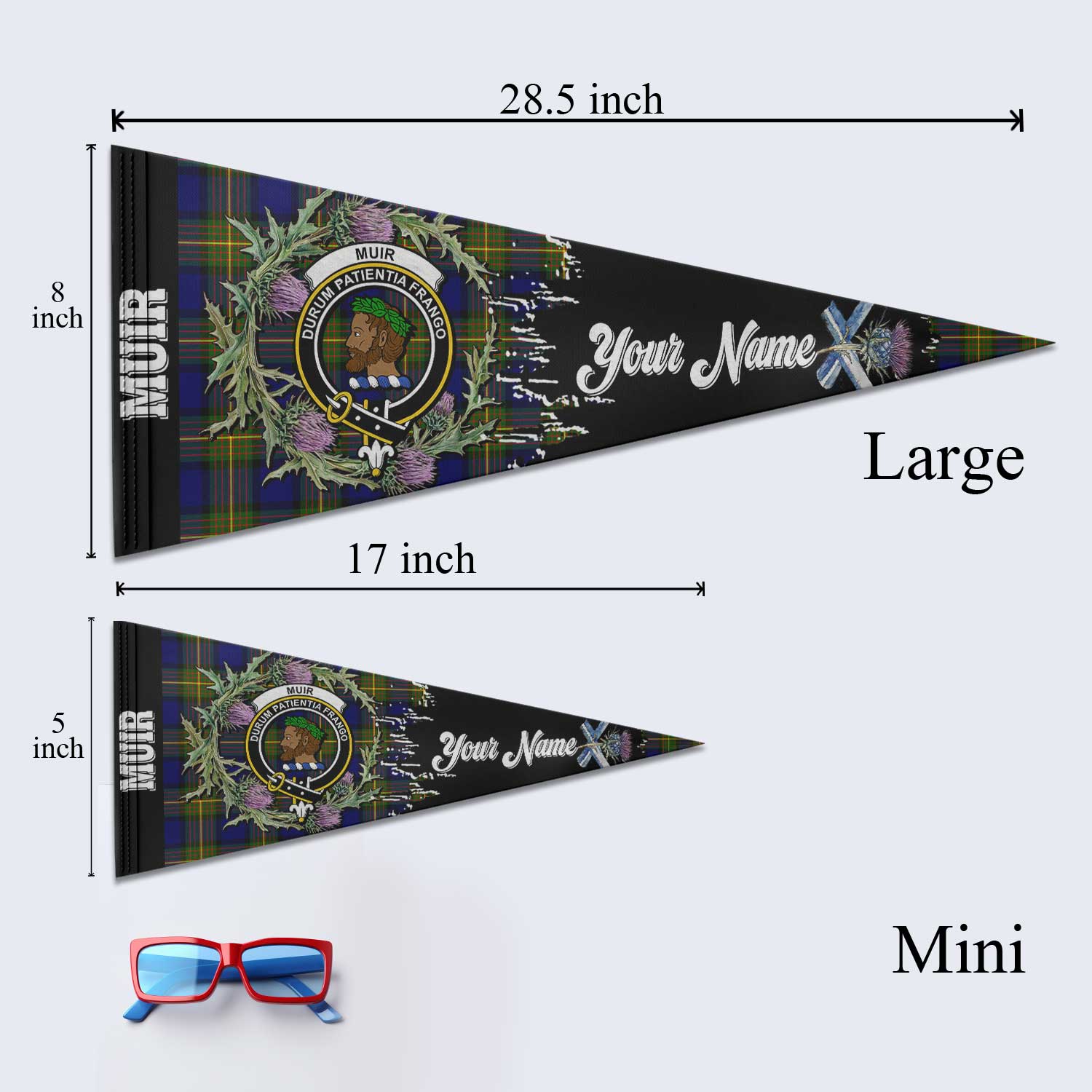 Clan Muir Tartan Felt Pennant Crest And Plaid Basic Style