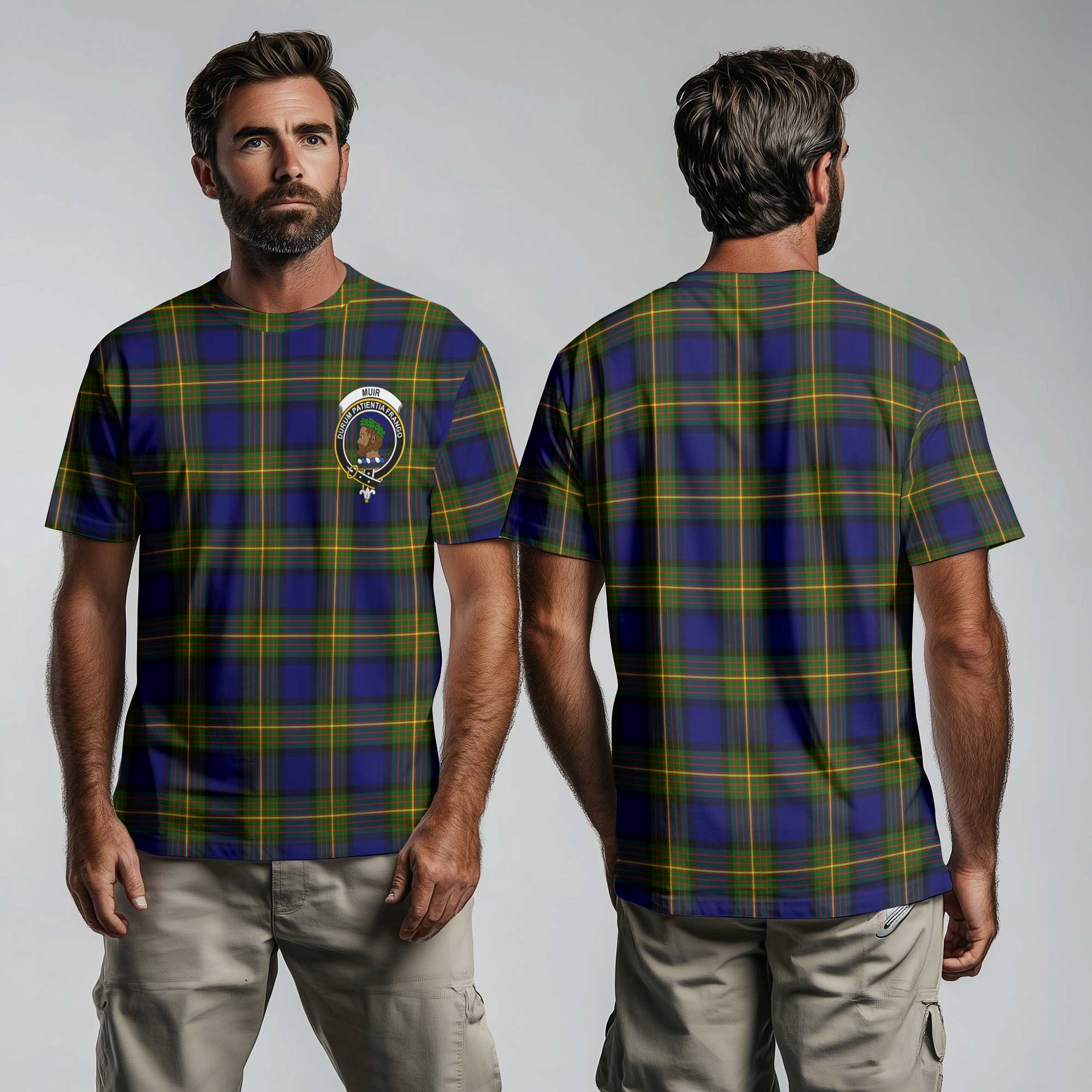 Clan Muir Tartan Men T Shirt Crest And Plaid Basic Style