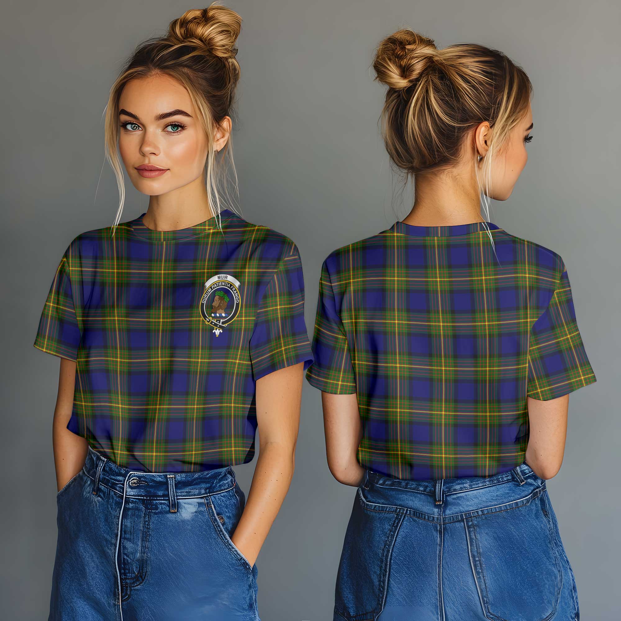 Clan Muir Tartan Women T Shirt Crest And Plaid Basic Style