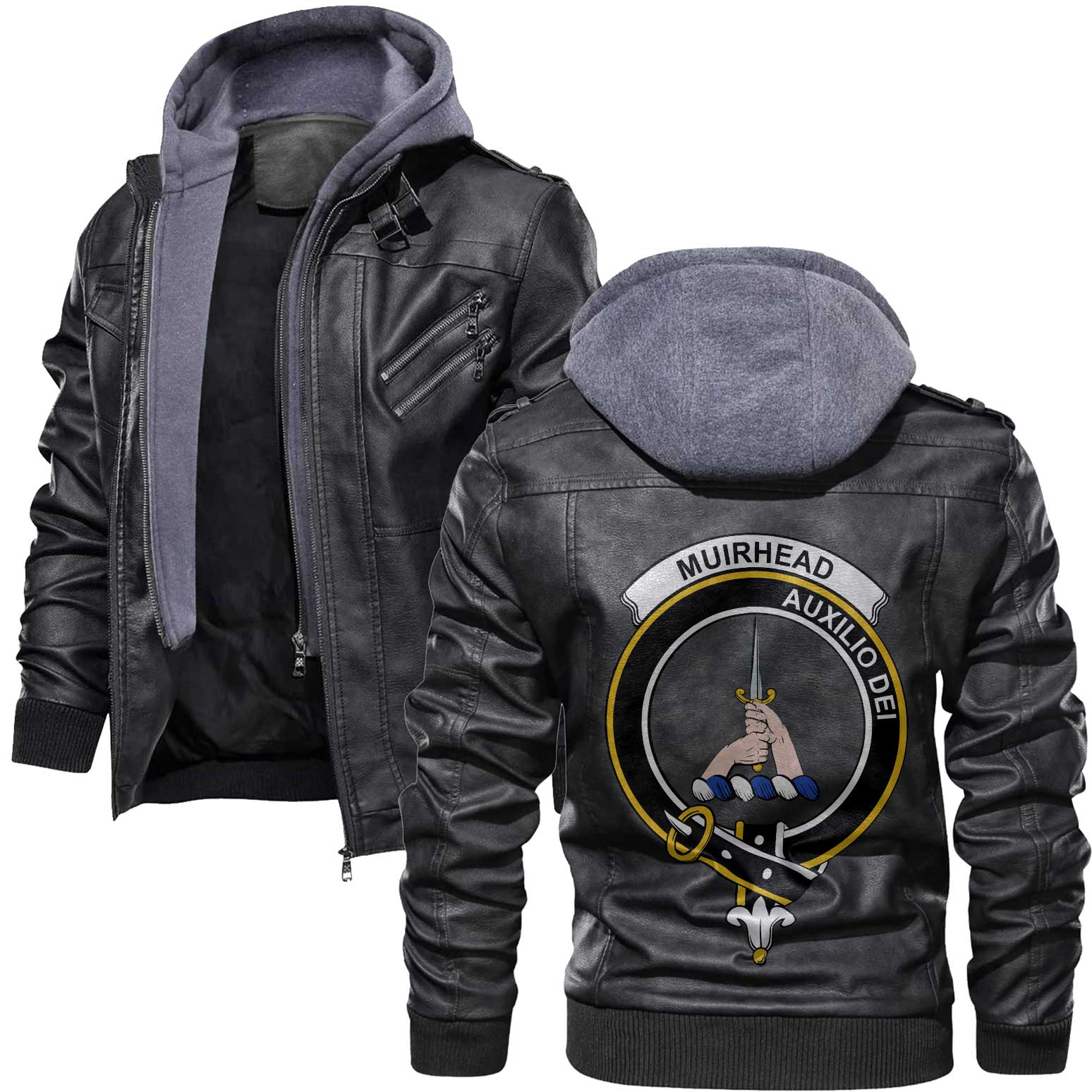 Clan Muirhead Tartan Zip Leather Jacket Crest And Plaid Basic Style