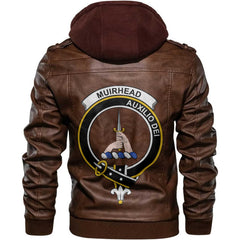 Clan Muirhead Tartan Zip Leather Jacket Crest And Plaid Basic Style