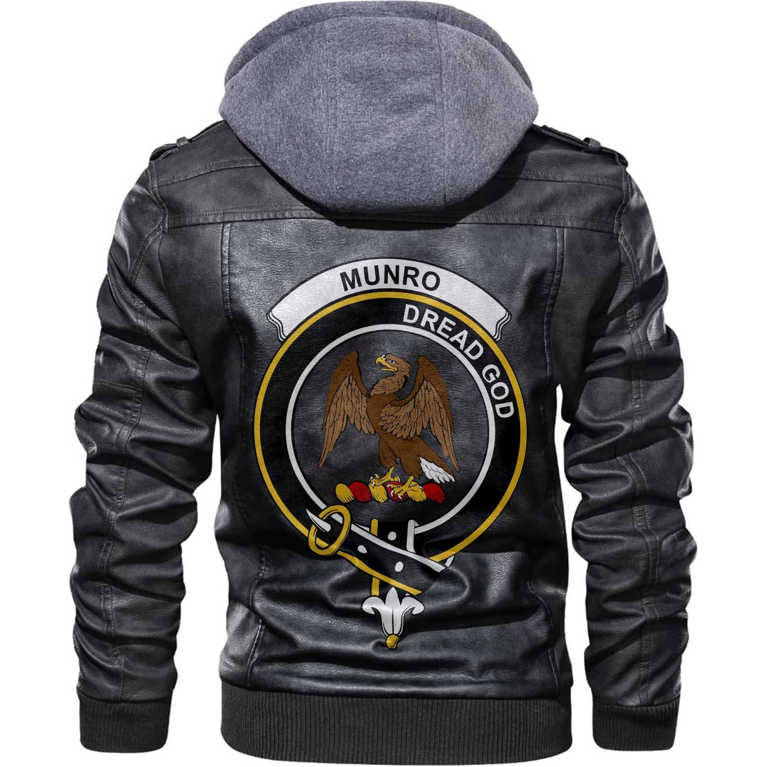 Clan Munro Tartan Zip Leather Jacket Crest And Plaid Basic Style
