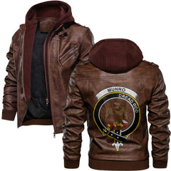 Clan Munro Tartan Zip Leather Jacket Crest And Plaid Basic Style