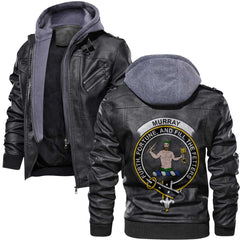 Clan Murray Of Atholl Tartan Zip Leather Jacket Crest And Plaid Basic Style