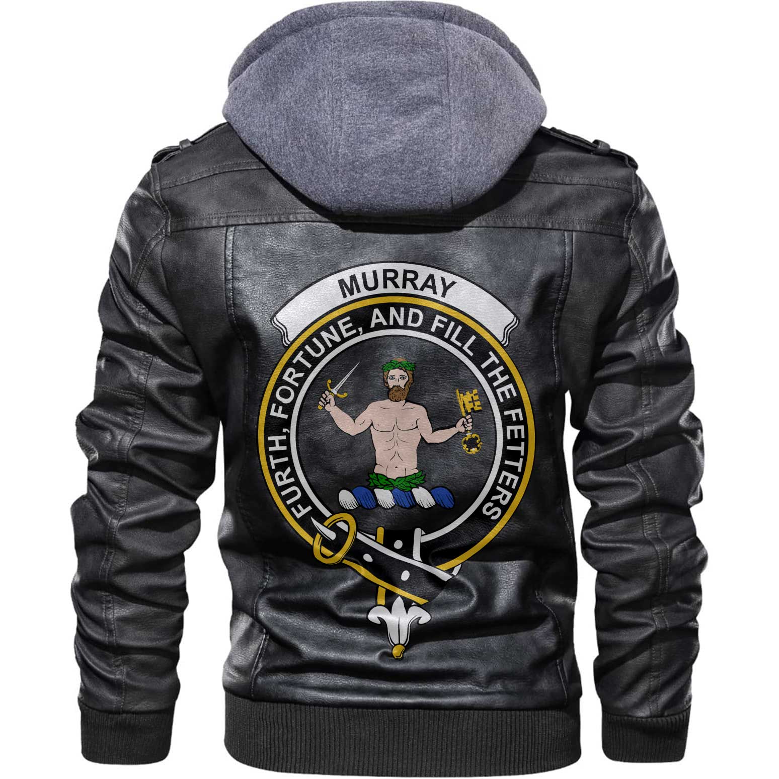 Clan Murray Of Atholl Tartan Zip Leather Jacket Crest And Plaid Basic Style