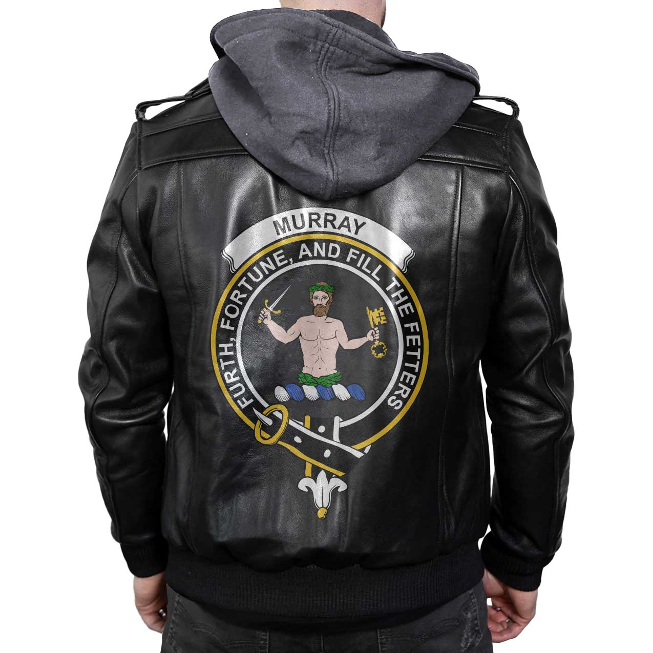Clan Murray Of Atholl Tartan Zip Leather Jacket Crest And Plaid Basic Style
