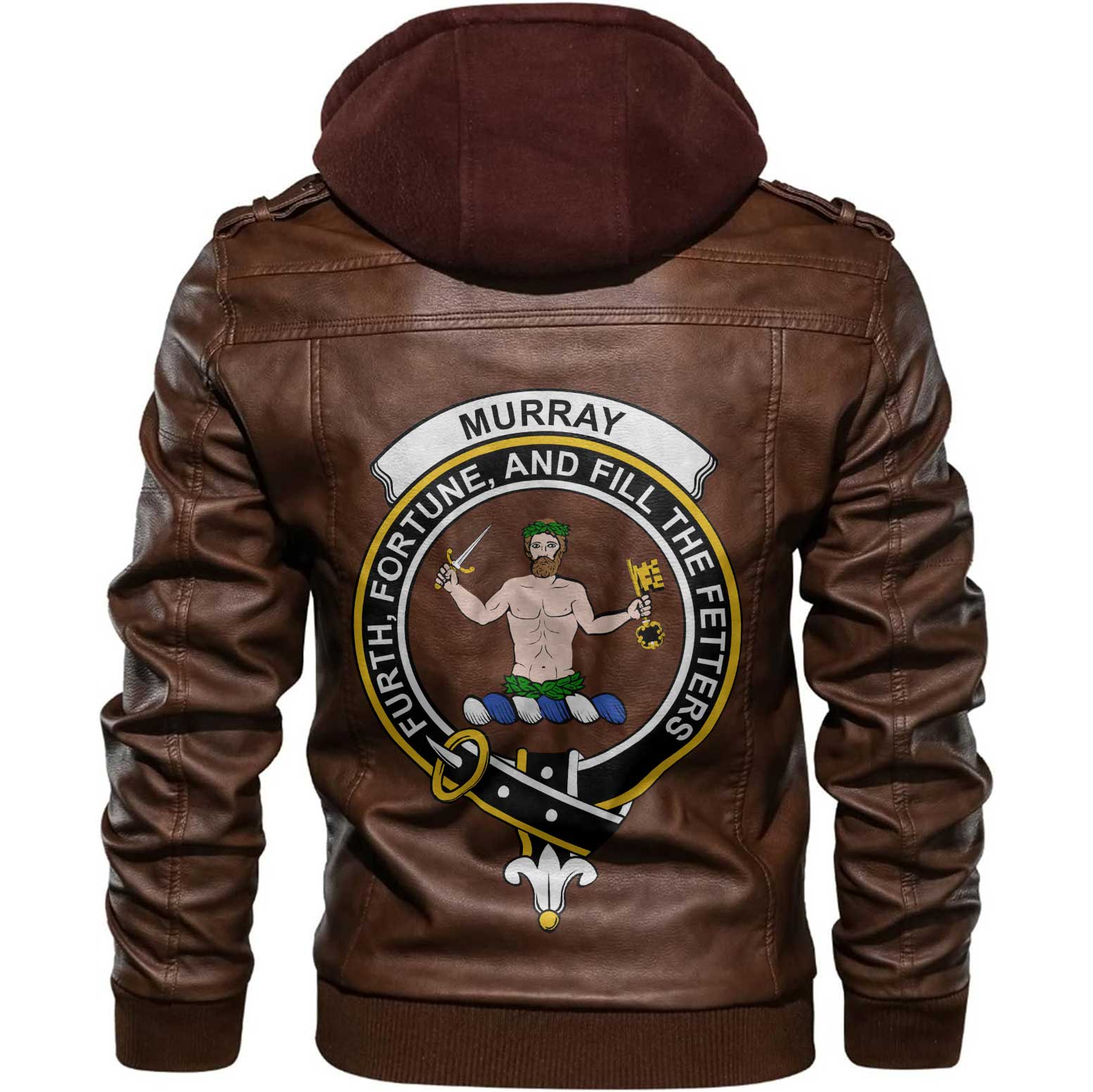 Clan Murray Of Atholl Tartan Zip Leather Jacket Crest And Plaid Basic Style