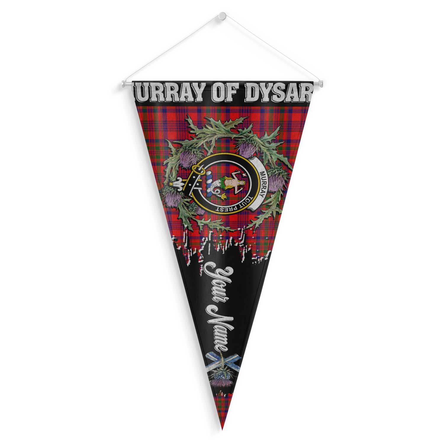 Clan Murray Of Dysart Tartan Felt Pennant Crest And Plaid Basic Style