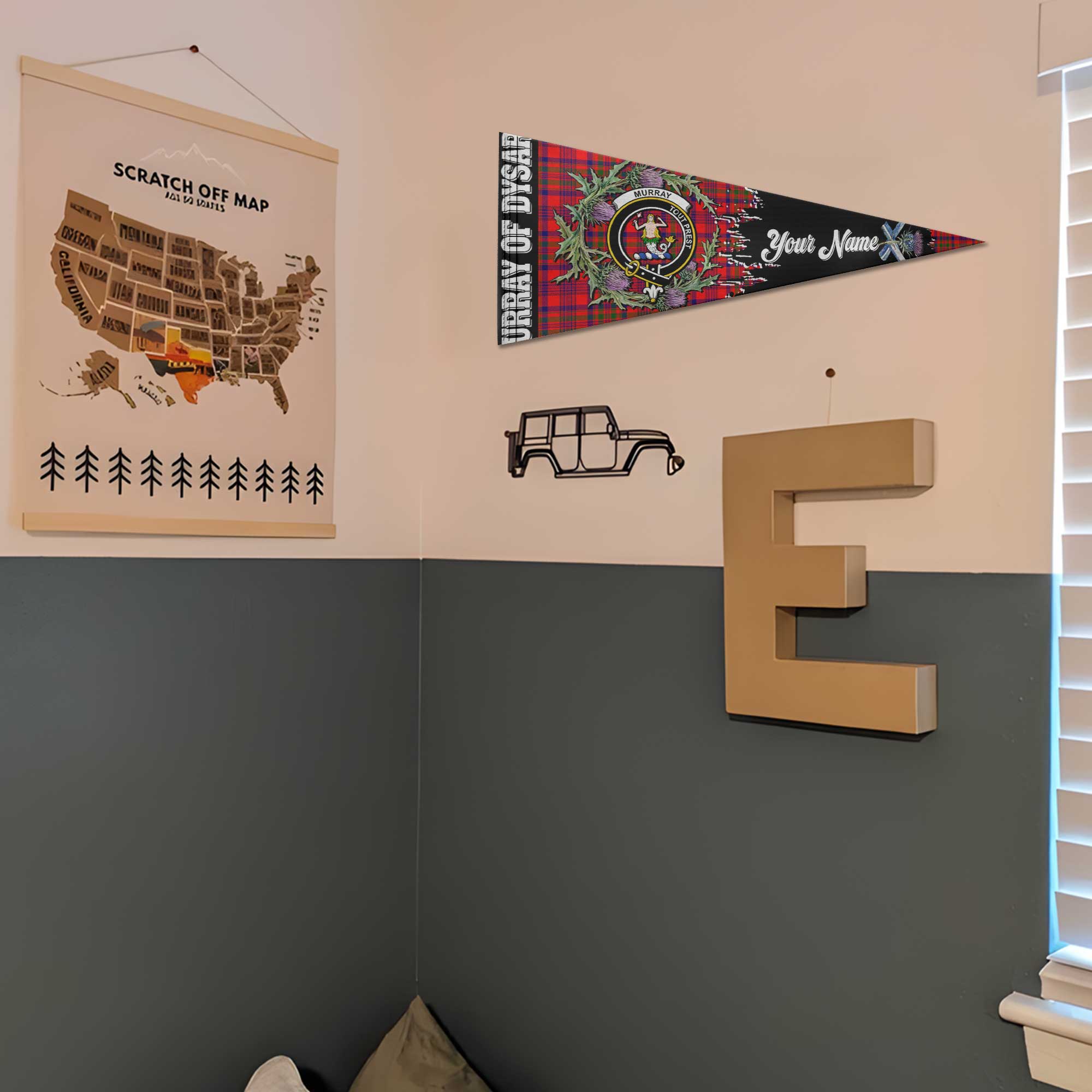 Clan Murray Of Dysart Tartan Felt Pennant Crest And Plaid Basic Style