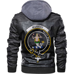 Clan Murray Of Dysart Tartan Zip Leather Jacket Crest And Plaid Basic Style