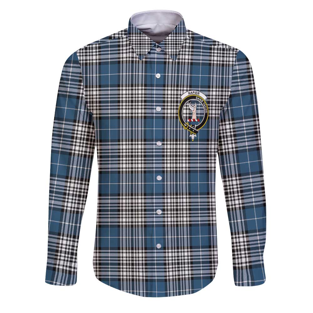 Clan Napier Tartan Long Sleeve Button Shirt Crest And Plaid Basic Style
