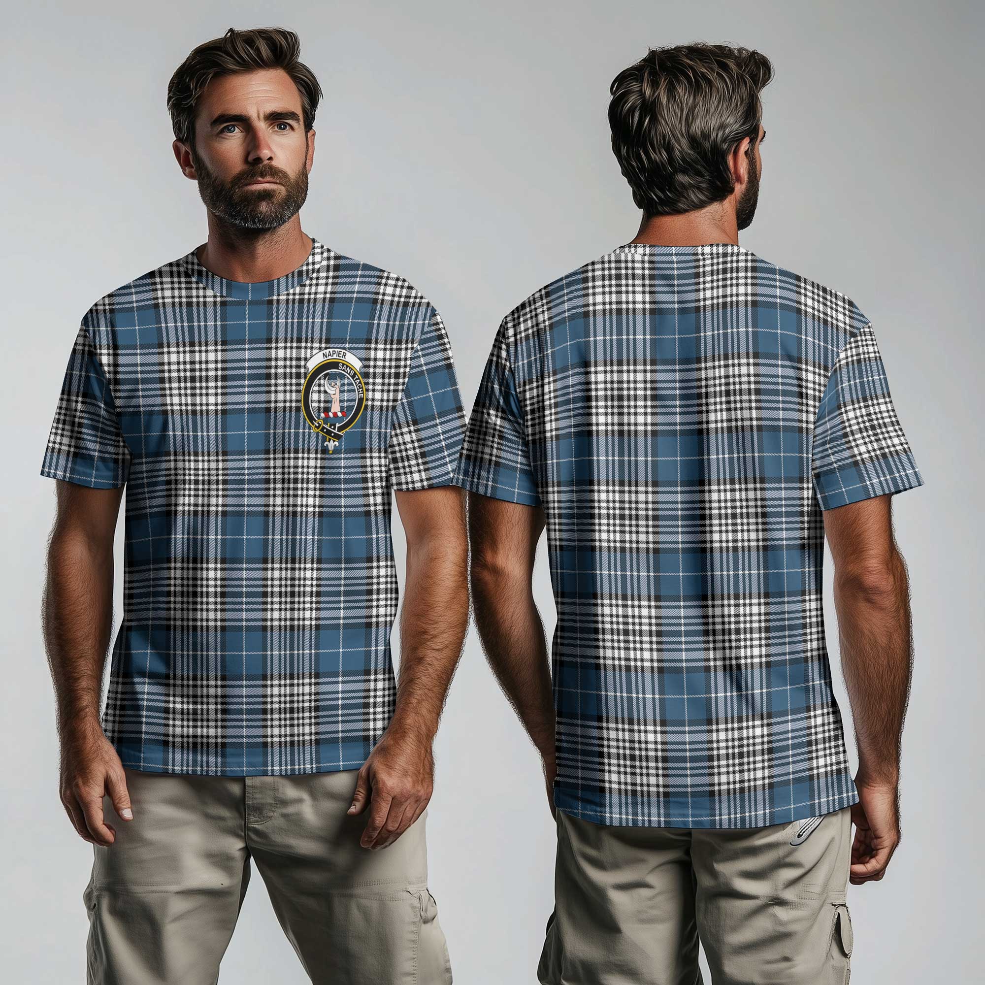 Clan Napier Tartan Men T Shirt Crest And Plaid Basic Style