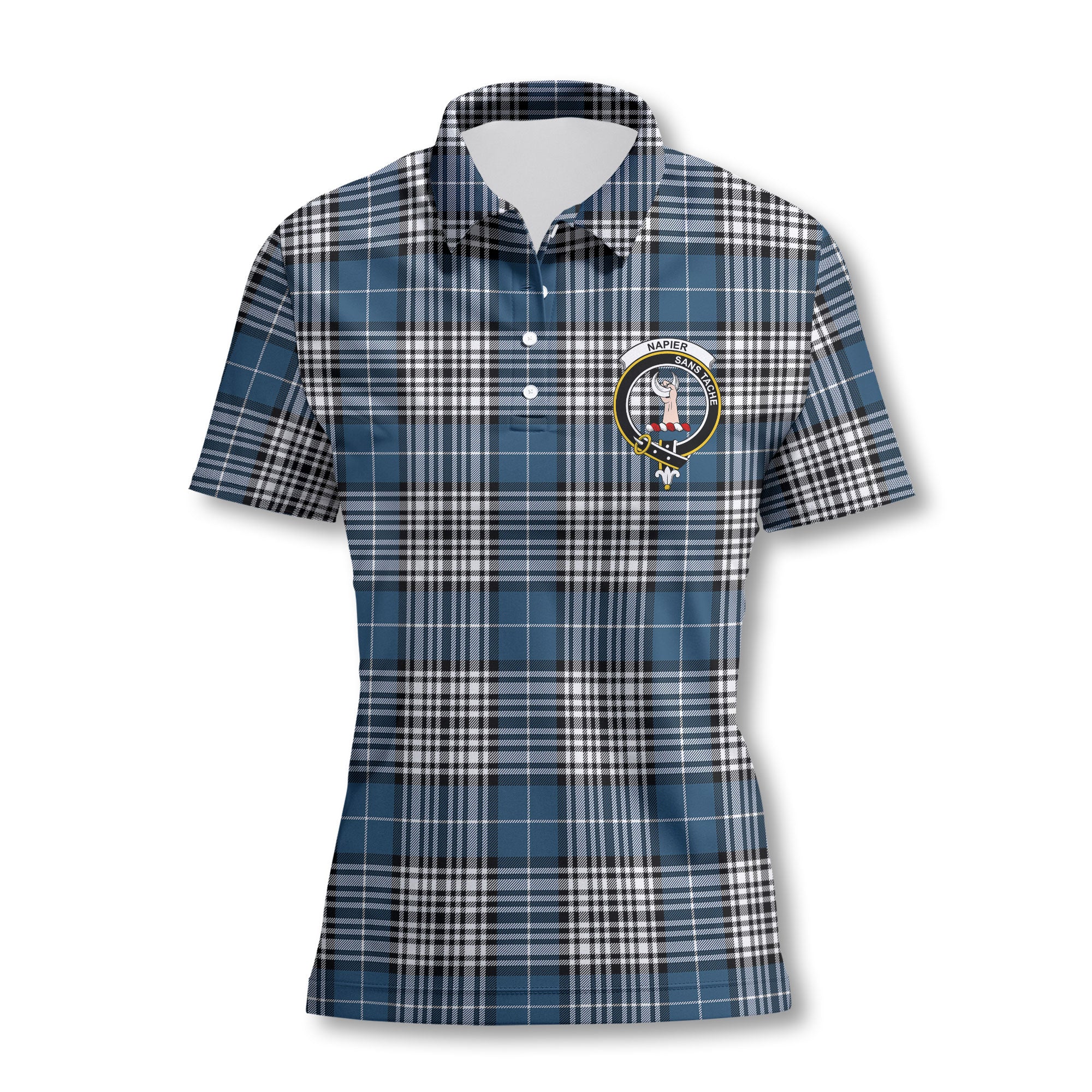 Clan Napier Tartan Women Polo Shirt Crest And Plaid Basic Style