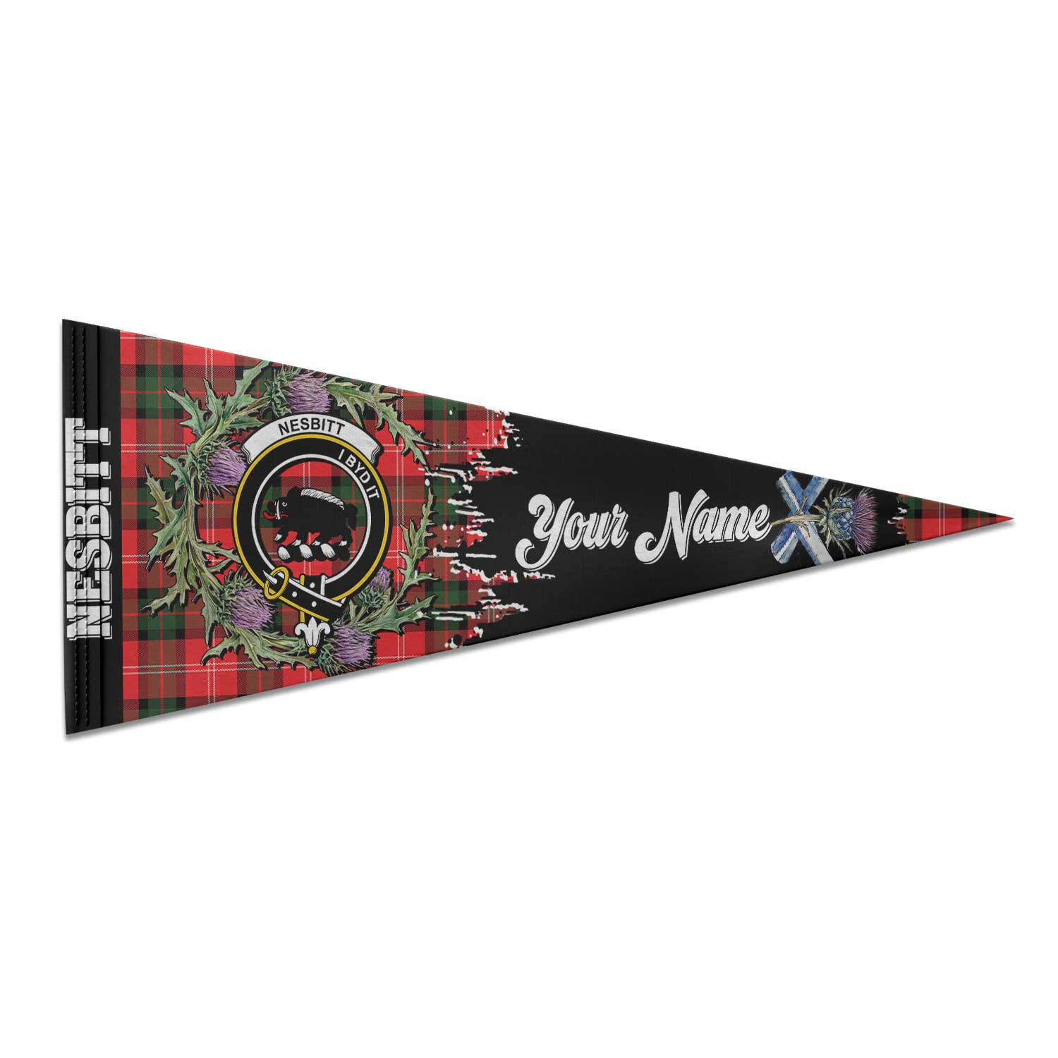 Clan Nesbitt Tartan Felt Pennant Crest And Plaid Basic Style