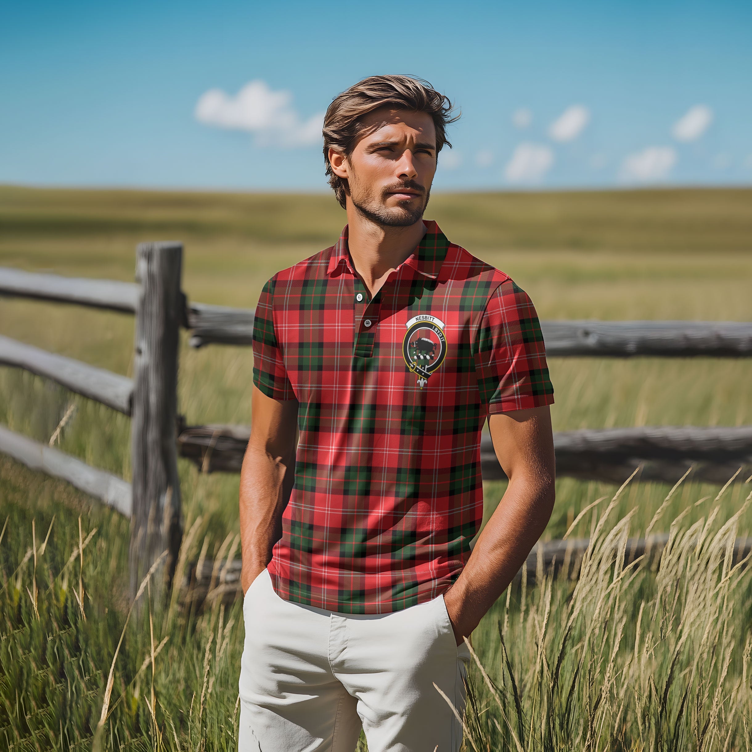 Clan Nesbitt Tartan Men Polo Shirt Crest And Plaid Basic Style