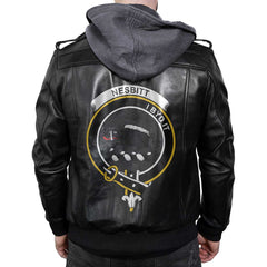 Clan Nesbitt Tartan Zip Leather Jacket Crest And Plaid Basic Style