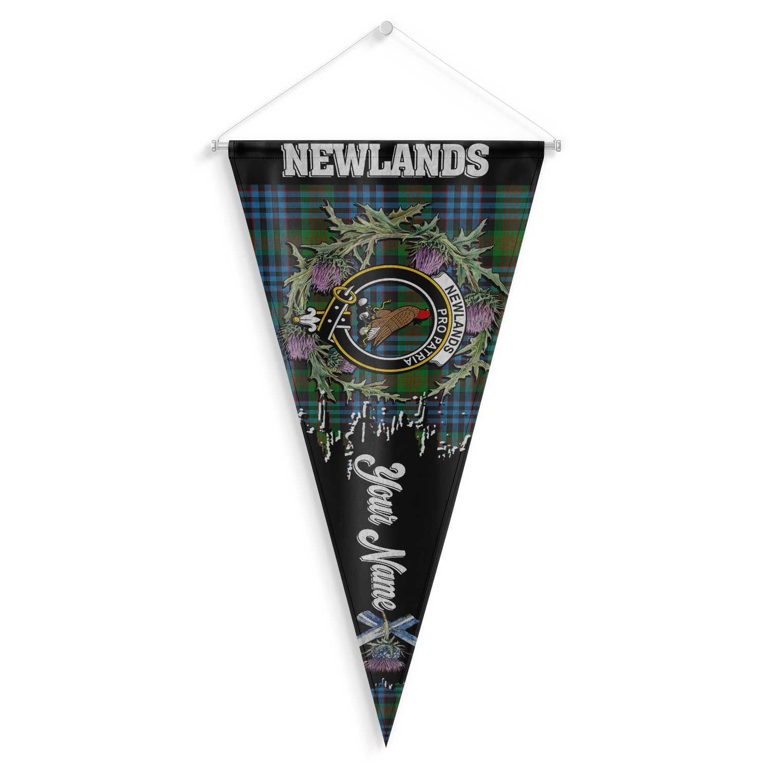 Clan Newlands Tartan Felt Pennant Crest And Plaid Basic Style