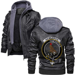 Clan Newlands Tartan Zip Leather Jacket Crest And Plaid Basic Style